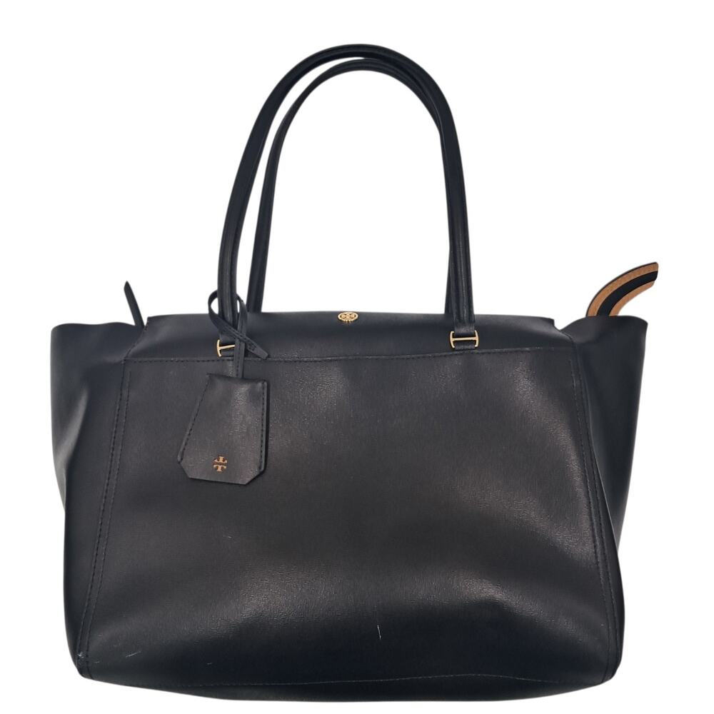 Tory Burch Parker Bag Black Leather Dual Handle Outer Pocket Purse - RETAIL $250